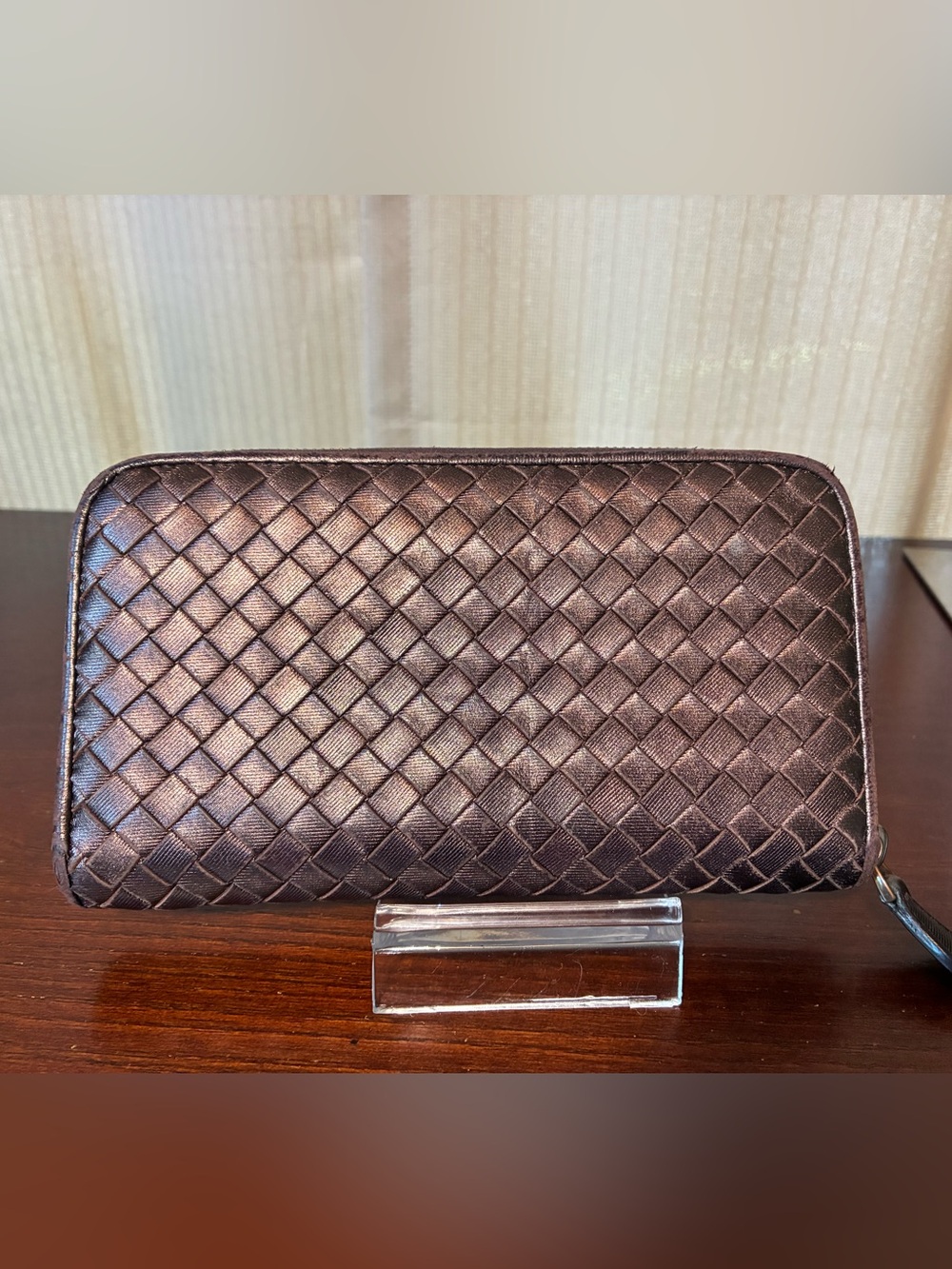 Bottega Veneta Brown Intrecciato Zip Wallet